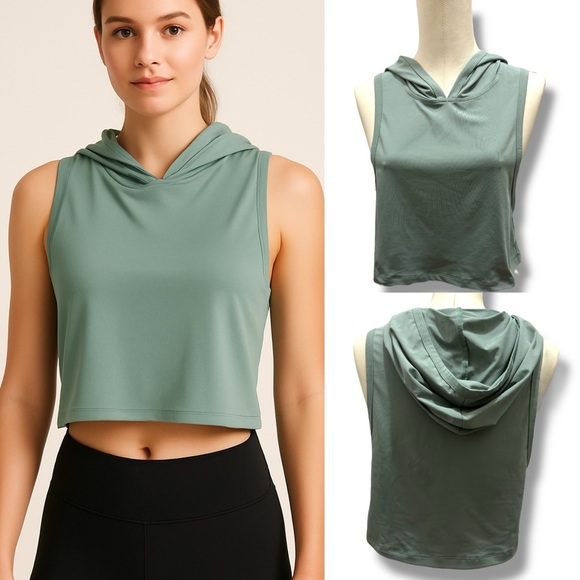 DIRASS Tops - 217 DIRASS | EUC Women’s Sage Green Sleeveless Cropped Hoodie (Size XS) - 5for15